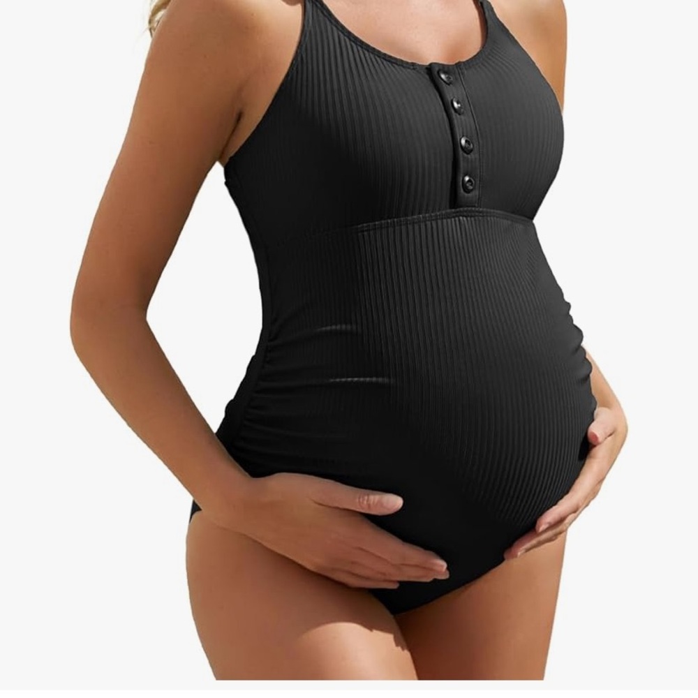 Ribbed Maternity One-Piece Swimsuit - Black